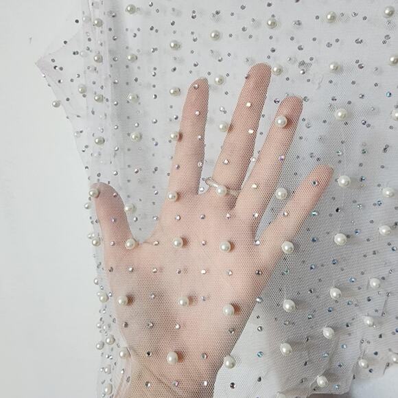 Sheer Pearl Rhinestone Tank Crop Top White - Picture 5 of 7